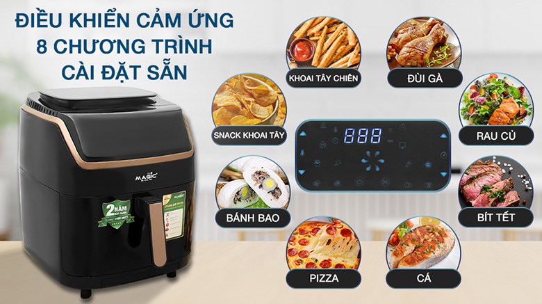 Nồi chiên không dầu kết hợp hấp Magic Eco S07 PRO có 8 chương trình nấu riêng biệt dành cho các món ăn khác nhau