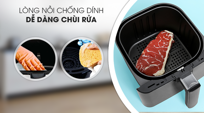 Nồi chiên không dầu Torino TF-JW55A dễ dàng tháo lắp, vệ sinh sau khi dùng