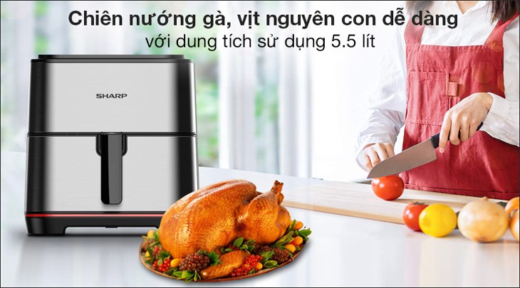 Nồi chiên không dầu Sharp KF-AF70EV-ST 7 lít có dung tích 7 lít, phục vụ tốt cho nhu cầu sử dụng của 5 - 7 người