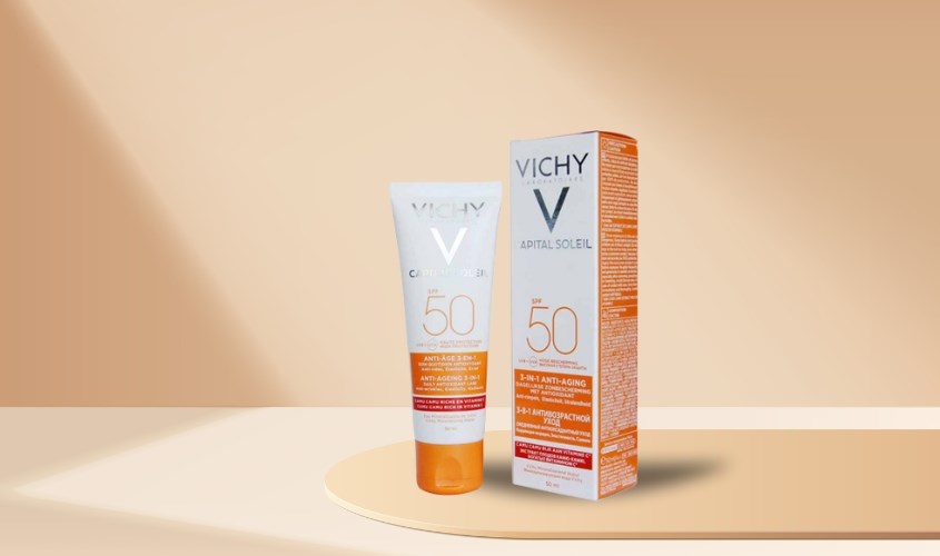 Kem chống nắng dưỡng da 3 trong 1 có màu Vichy Capital Soleil SPF 50+ PA++++ 50 ml
