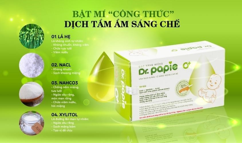 Gạc răng miệng cho bé Dr.Papie hộp 30 gói (từ 0 tháng)