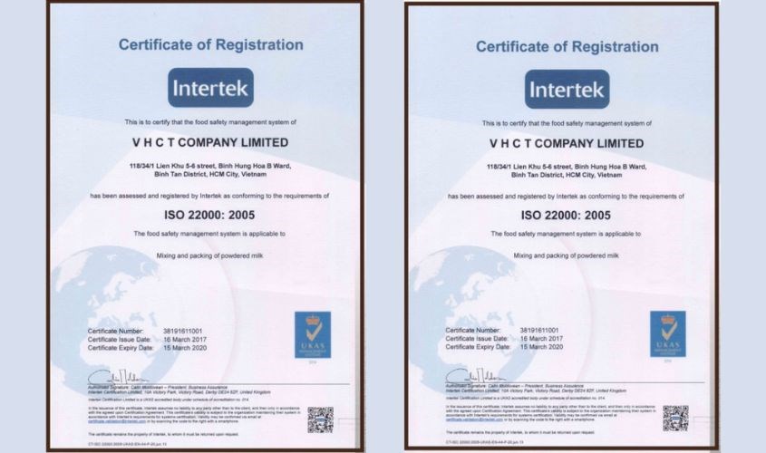 Bột ăn dặm Vinlac đạt tiêu chuẩn quốc tế ISO 22000:2005