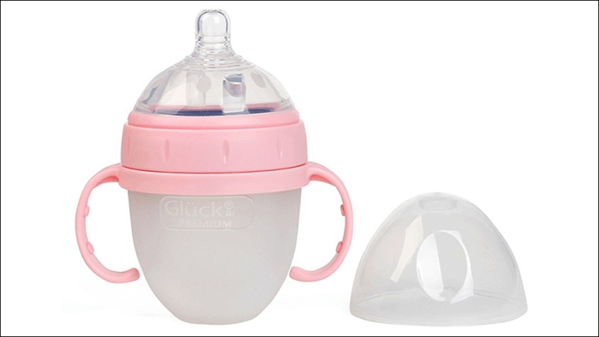 Bình sữa silicone Gluck Baby Premium cổ rộng 150 ml màu hồng