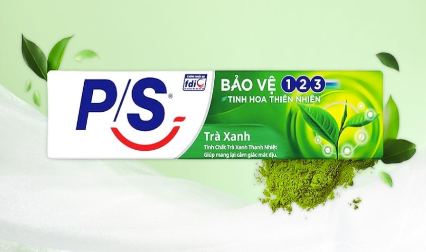 Kem đánh răng từ 6 tuổi P/S bảo vệ 123 tinh hoa thiên nhiên hương trà xanh 240g
