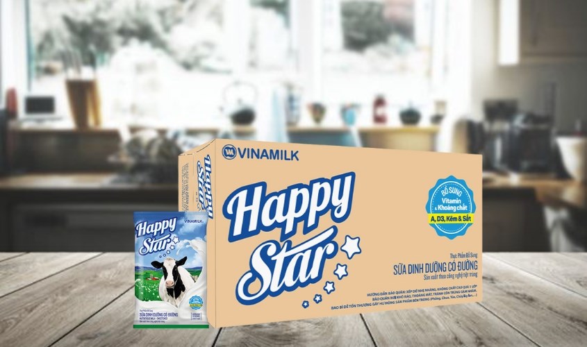 Sữa tươi Vinamilk Happy Star có đường 220 ml (từ 1 tuổi)