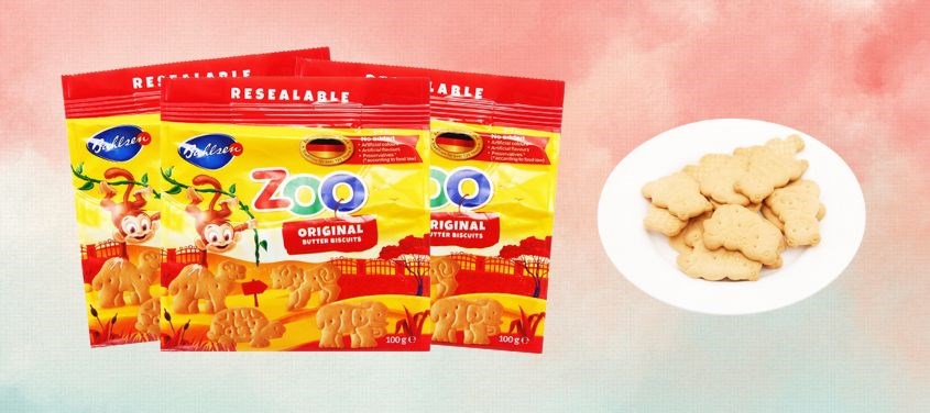 Bánh quy bơ Bahlsen Zoo vị sữa và mật ong gói 100g được làm từ đường phèn cung cấp năng lượng cho trẻ