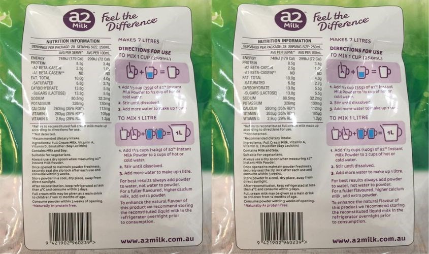 Sản phẩm có thành phần từ sữa bò nguyên chất