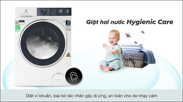 Máy giặt sấy Electrolux Inverter 9 kg EWW9024P5WB diệt khuẩn đến 99.9% và loại bỏ tác nhân gây dị ứng tối ưu với công nghệ Hygienic Care