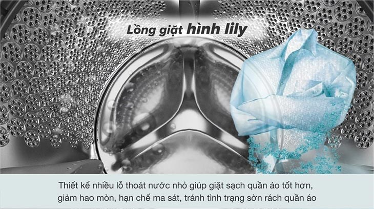 Máy giặt sấy Electrolux Inverter 10 kg EWW1024P5WB làm sạch quần áo và giảm hư tổn sợi vải nhờ các lỗ thoát nước nhỏ li ti
