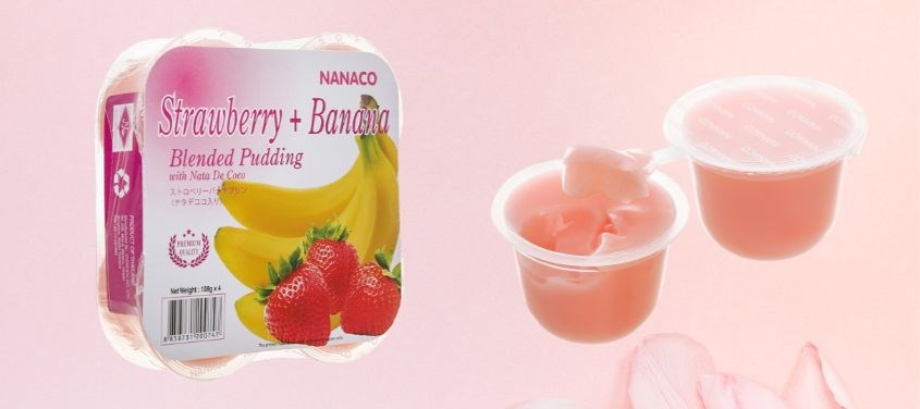 Lốc 4 hũ thạch pudding dừa Nanaco vị dâu chuối 108g làm từ gelatin