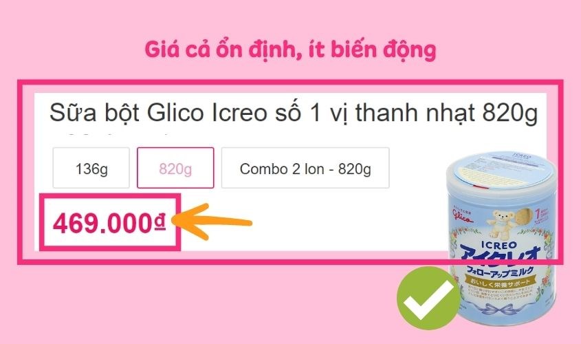 Sữa bột Glico có mức giá khá ổn định, rất ít bị dao động