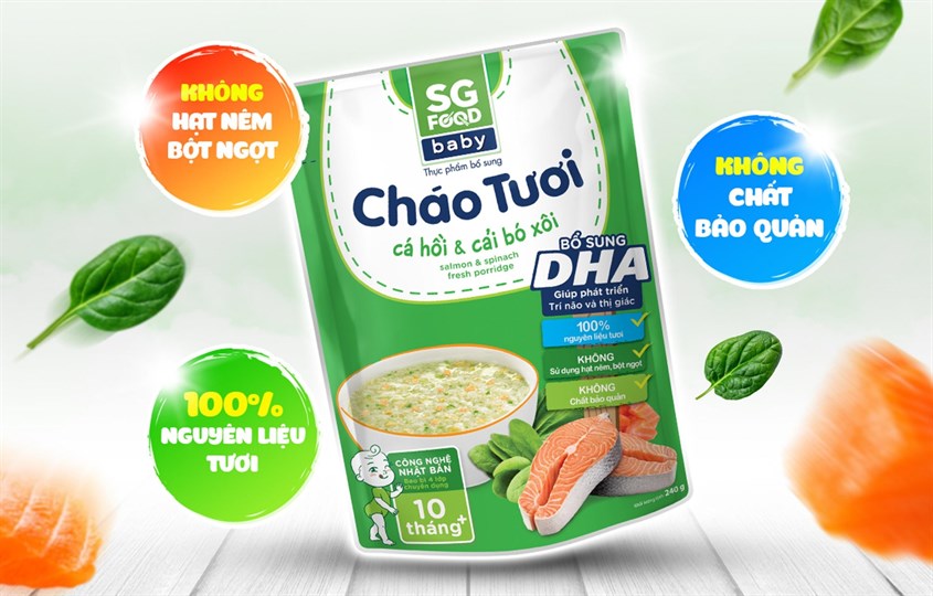 Cháo tươi SG Food Baby vị cá hồi, cải bó xôi gói 240g (từ 10 tháng)