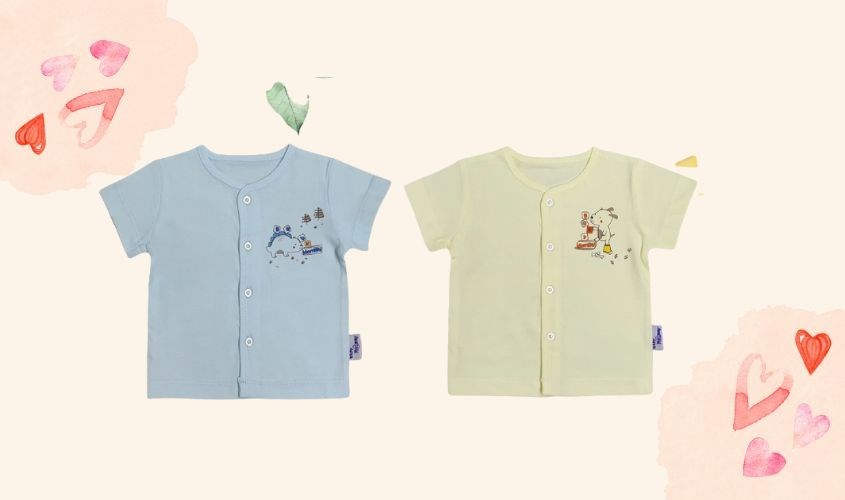 Áo tay ngắn cổ tim màu in thú BabyMommy TN - Màu ngẫu nhiên