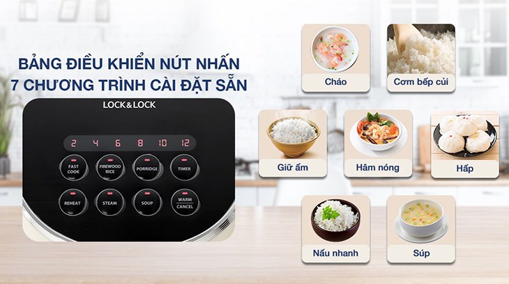 Nồi cơm điện Lock&Lock sở hữu nhiều chương trình nấu ăn, phù hợp sử dụng cho gia đình thường xuyên nấu ăn tại nhà