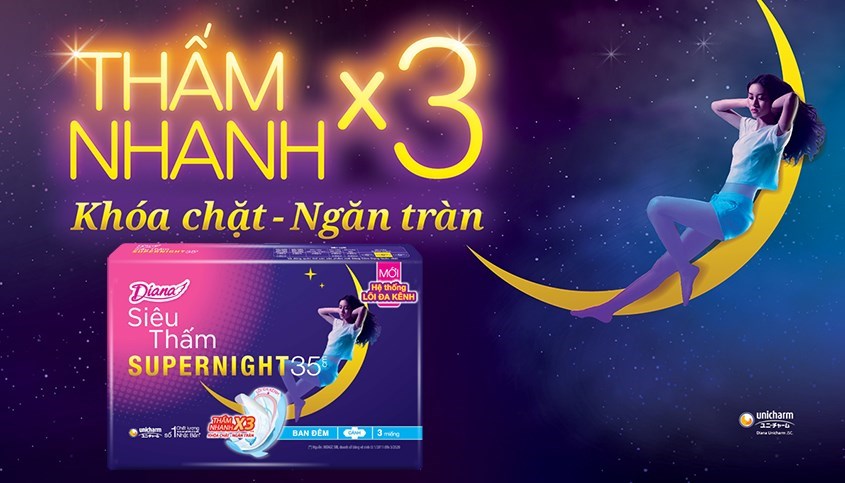 Băng vệ sinh ban đêm Diana Super Night chống tràn có cánh 3 miếng