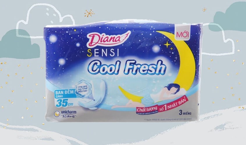 Băng vệ sinh ban đêm Diana Sensi Cool Fresh siêu mát có cánh 3 miếng