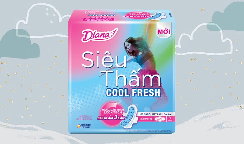 Băng vệ sinh ban ngày Diana Cool Fresh siêu thấm có cánh 8 miếng