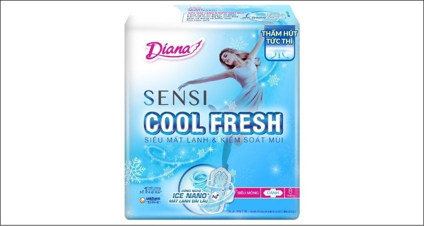 Băng vệ sinh ban ngày Diana Sensi Cool Fresh siêu mỏng có cánh 8 miếng