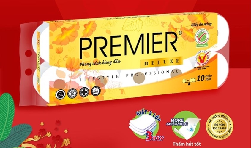Lốc 10 cuộn giấy vệ sinh PREMIER Deluxe 3 lớp
