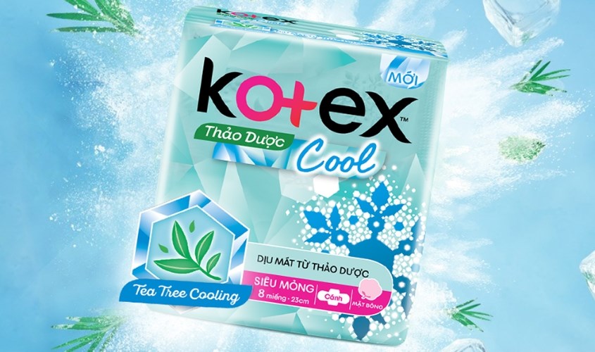 Băng vệ sinh ban ngày Kotex Thảo Dược Cool dịu mát có cánh 8 miếng