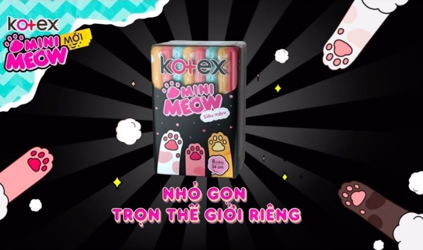 Băng vệ sinh ban ngày Kotex Mini Meow siêu mềm có cánh 8 miếng