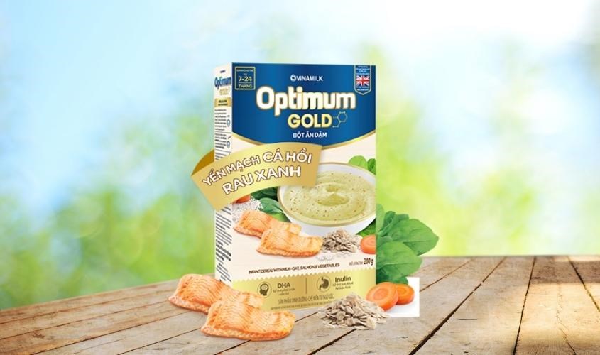 Bột ăn dặm Optimum Gold yến mạch, cá hồi và rau xanh hộp 200g (7 - 24 tháng)