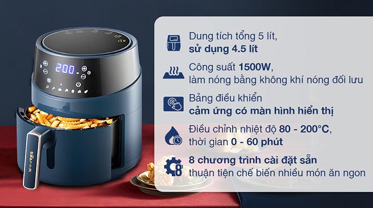Nồi chiên không dầu Bear QZG-A15T2 4.5 lít sở hữu nhiều ưu điểm vượt trội