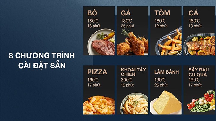 Nồi chiên không dầu Bear trang bị nhiều chương trình nấu ăn sẵn, phù hợp với những người thường xuyên nấu ăn tại nhà