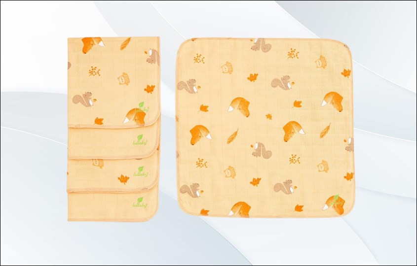 5 khăn sữa cotton Dobby Lullaby NH637P 4 lớp 30x30 cm - Màu cam
