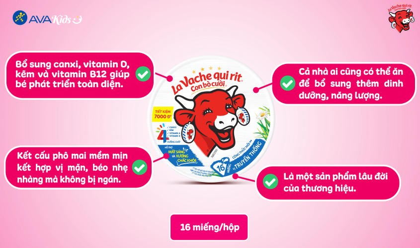 Phô mai Con Bò Cười vị truyền thống hộp 224g (16 miếng)