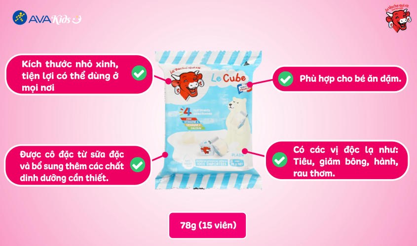 Phô mai Con Bò Cười Le Cube vị sữa gói 78g (15 viên)