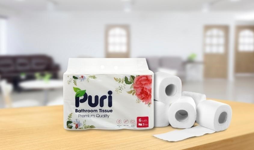 Lốc 10 cuộn giấy vệ sinh Puri không mùi 3 lớp
