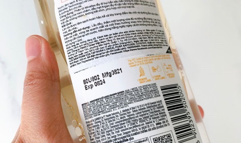 Nước tẩy trang Garnier chính hãng có hạn sử dụng là 3 năm