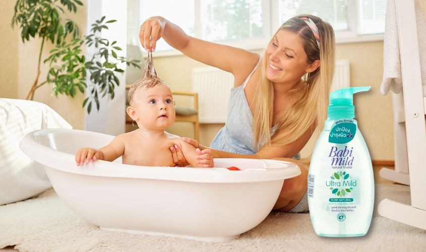 Sữa tắm gội cho bé Babi Mild Pure Natural chiết xuất cám lúa mì 400 ml