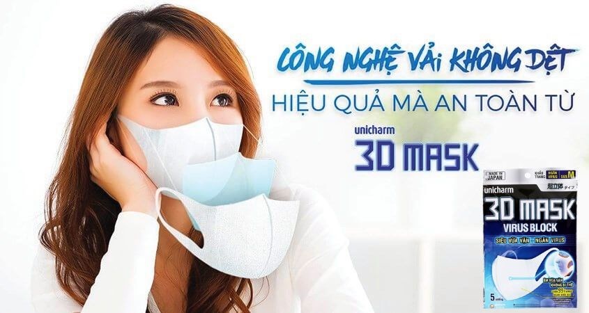 Túi 5 cái khẩu trang Unicharm 3D Mask ngăn virus 3 lớp