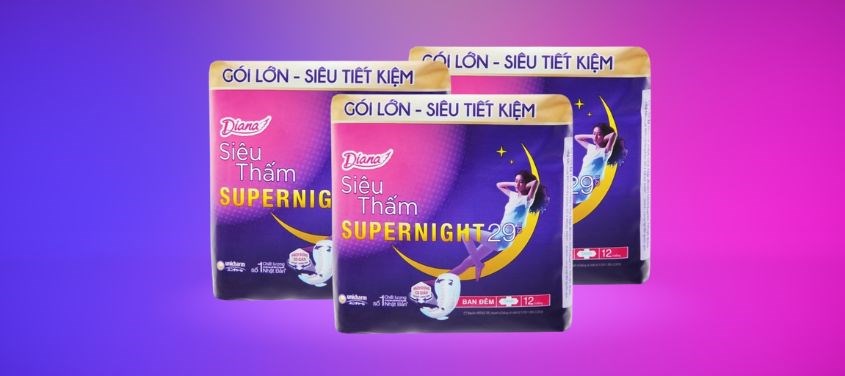 Băng vệ sinh ban đêm Diana Super Night siêu thấm có cánh 12 miếng