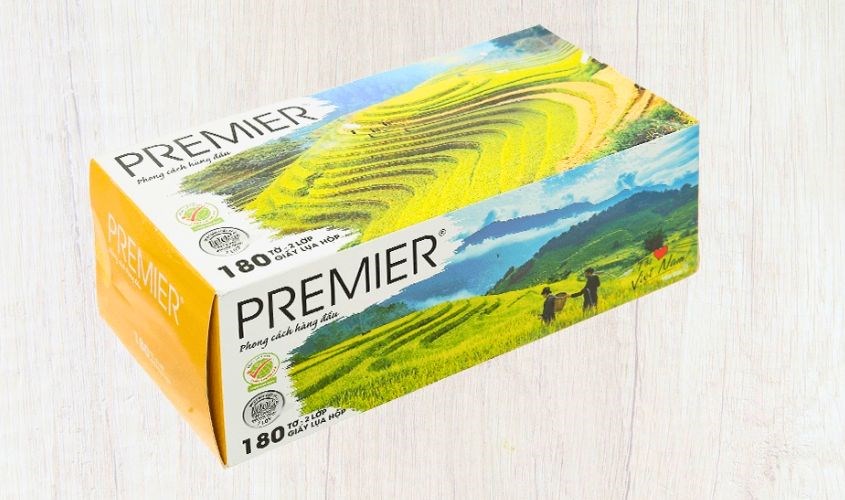 Hộp 180 tờ khăn giấy lụa rút PREMIER không mùi 2 lớp