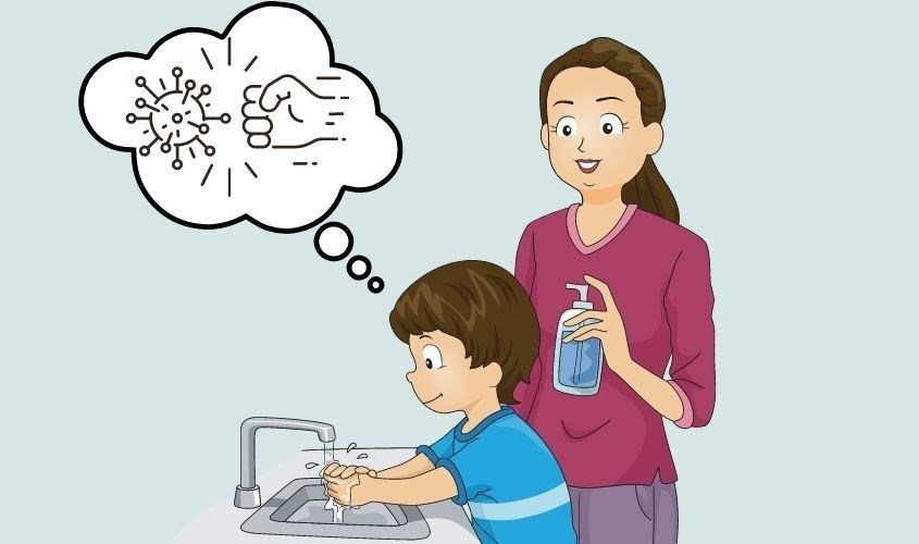 Phụ huynh hướng dẫn bé rửa tay đúng cách