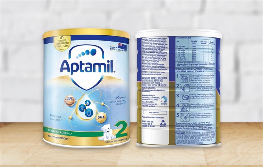 Sữa bột Aptamil Toddler Formula vị nhạt thanh số 2 900g (12 - 24 tháng)