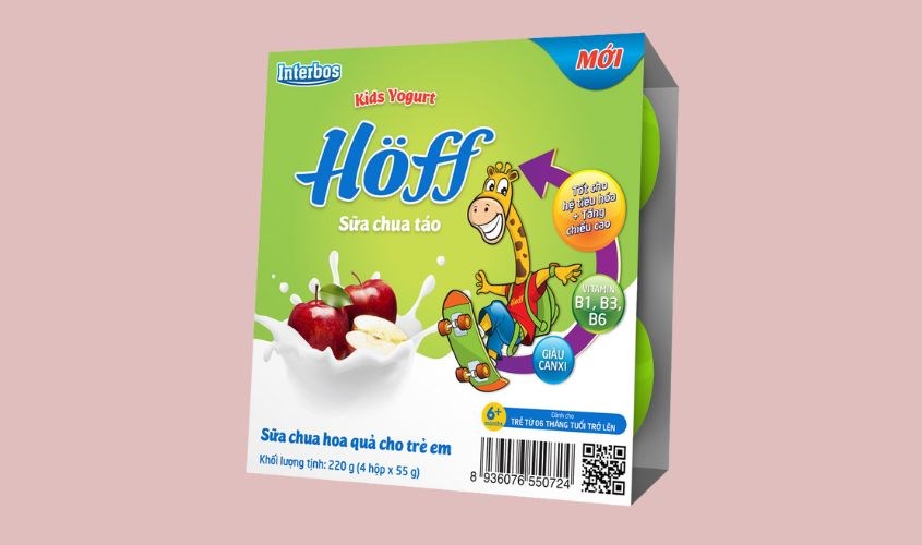 Lốc 4 hộp sữa chua trái cây Hoff vị táo 55g
