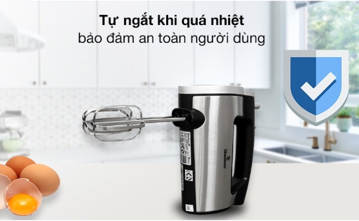 Máy đánh trứng BlueStone HMB-6333S có chế độ tự ngắt khi quá tải chống chập cháy hư hại, bảo vệ an toàn của người dùng