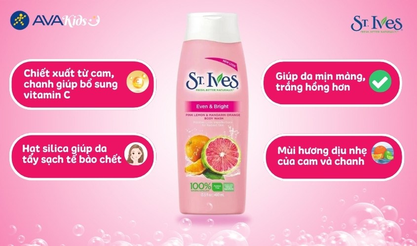 Sữa tắm trắng da ST.IVES Even & Bright cam chanh
