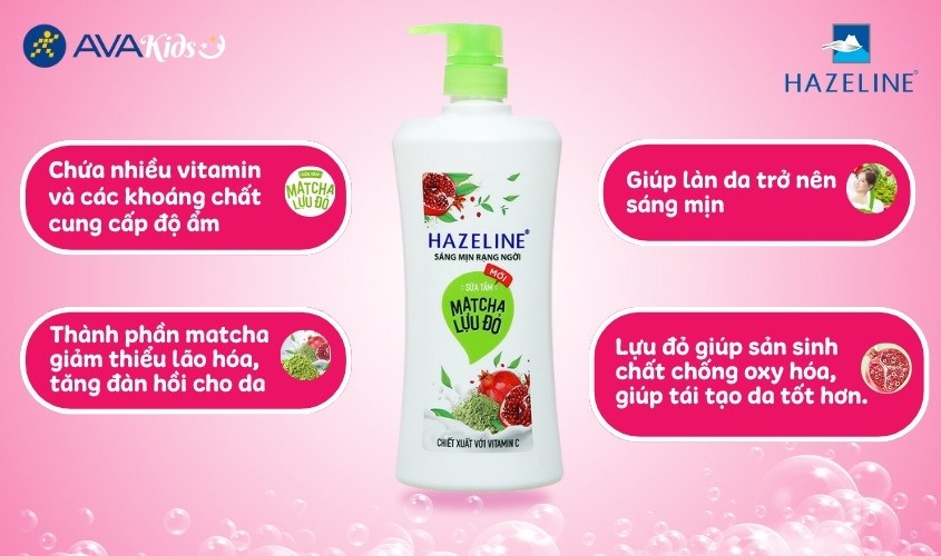 Sữa tắm Hazeline sáng da Matcha lựu đỏ
