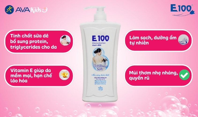 Sữa tắm E100 trắng da tinh chất sữa dê