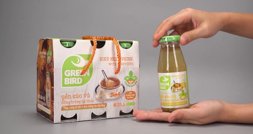 Lốc 6 chai nước yến sào đông trùng hạ thảo Green Bird 185 ml