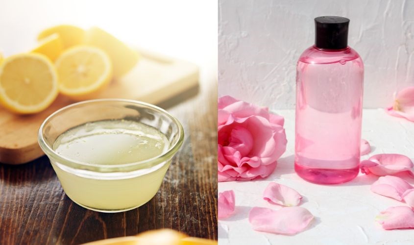 Sử dụng nước hoa hồng và nước cốt chanh để trị mụn