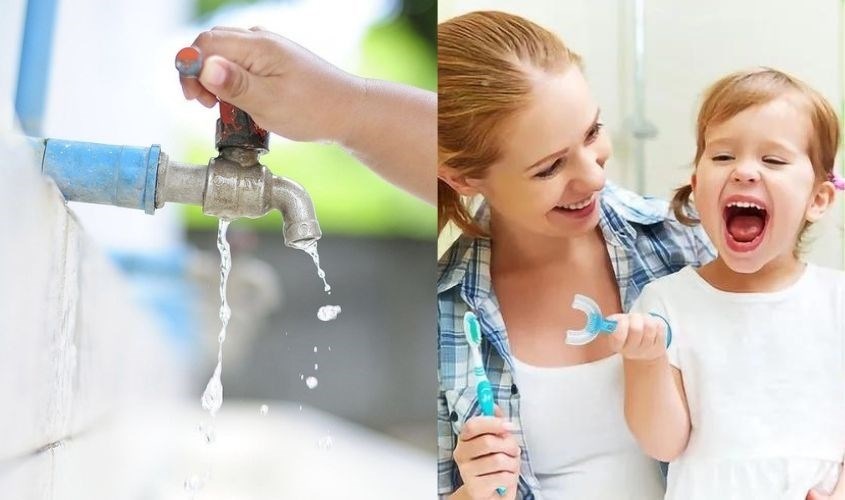 Rửa bàn chải dưới vòi nước sạch