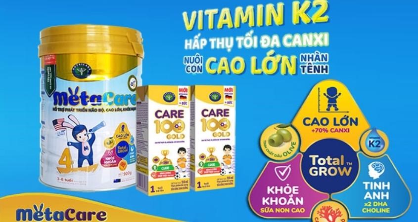 Sữa Metacare bổ sung Canxi, Vitamin K2 cho bé