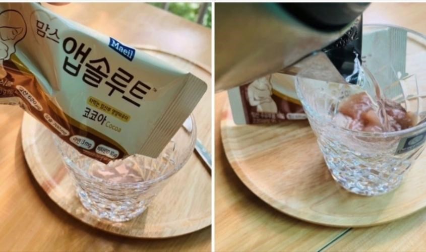 Pha 1 gói sữa bầu Maeil với 80ml nước ấm nếu uống nóng