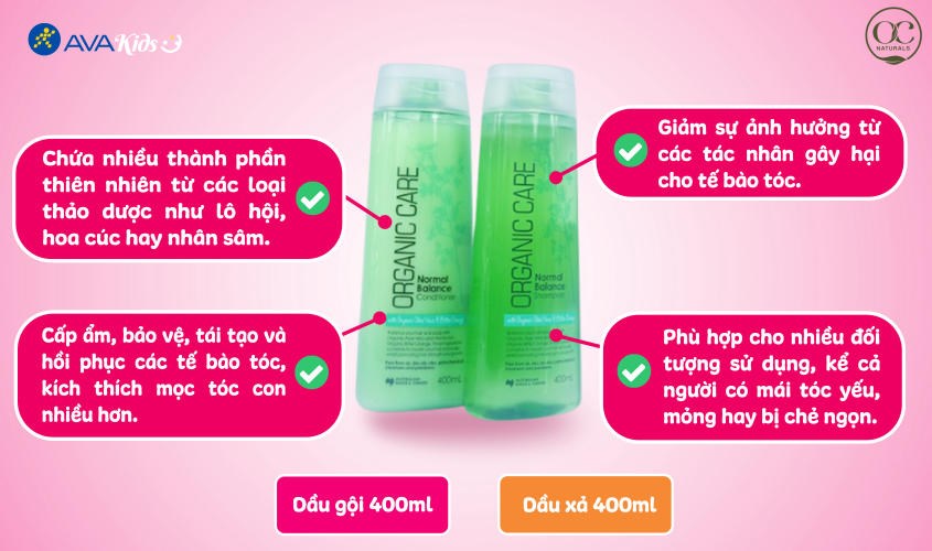 Cặp dầu gội + dầu xả Organic Care